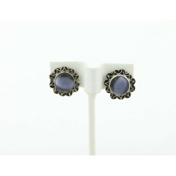 Sterling Silver Created Cats Eye Earrings Stud Post Earrings - Picture 5 of 8